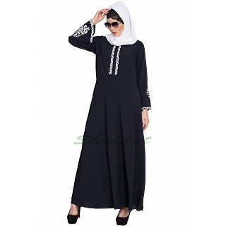 Umbrella cut abaya with embriodery- Navy Blue